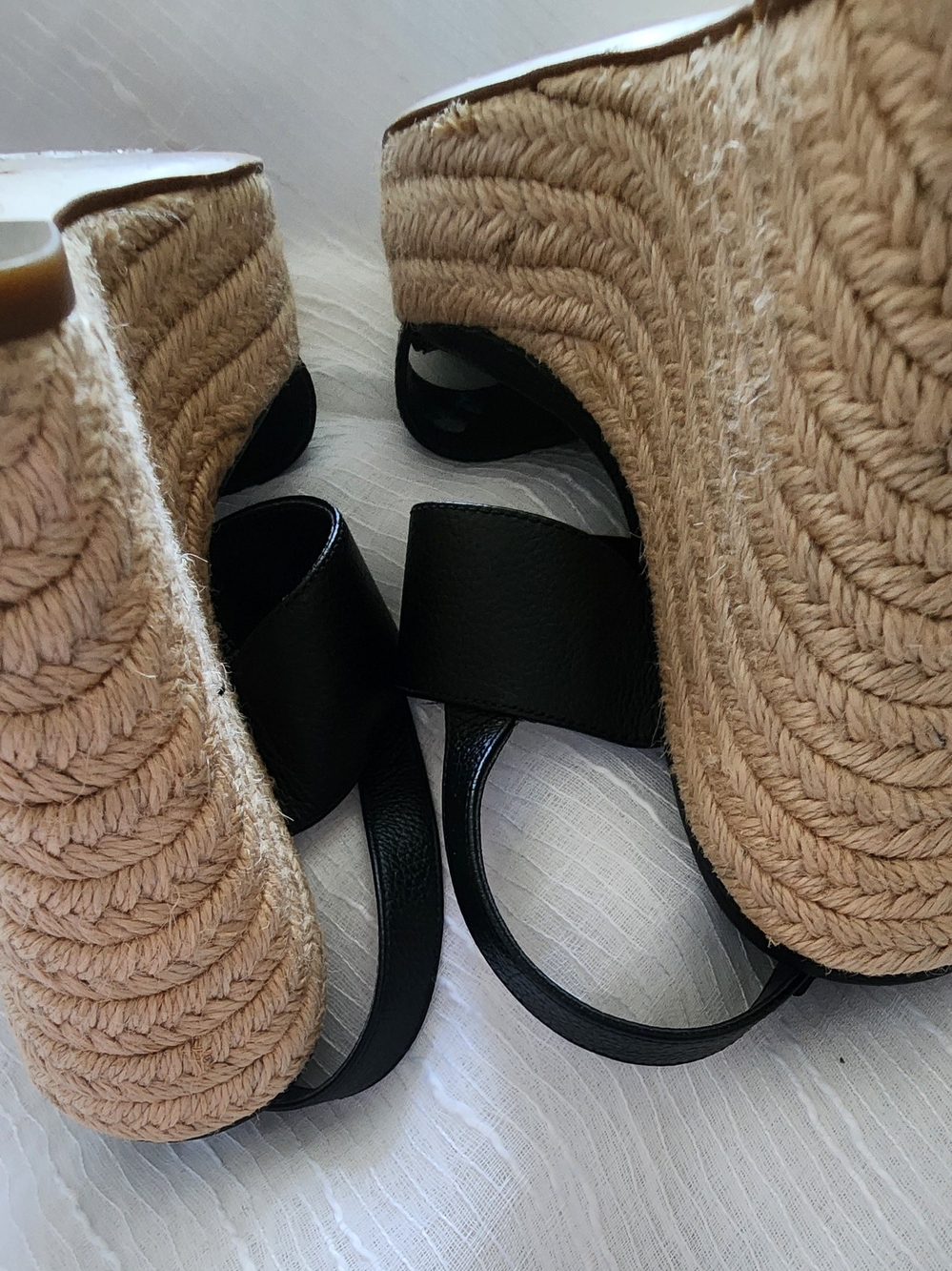 Michael Kors Black Leather Espadrille Wedge Sandals with Gold MK - Picture 4 of 5